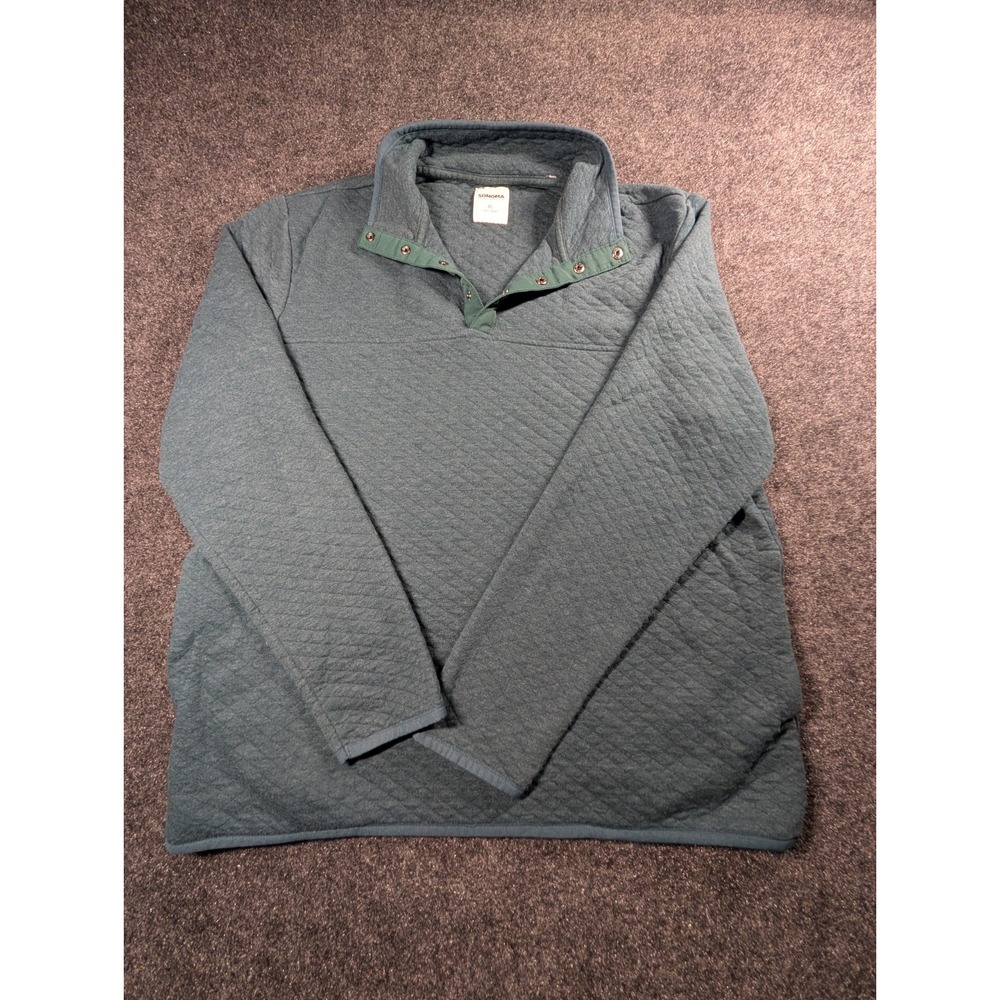 Sonoma Women Green Quilted Pullover 4 Snap Button Sweatshirt XL